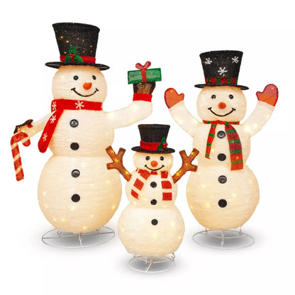 Romswi 3-Piece Pre-Lit Pop-Up Snowman Family Lighted Outdoor Christmas Decoration Xmas Holiday Decor w/ 250 LED Lights for Yard Porch Patio Garden