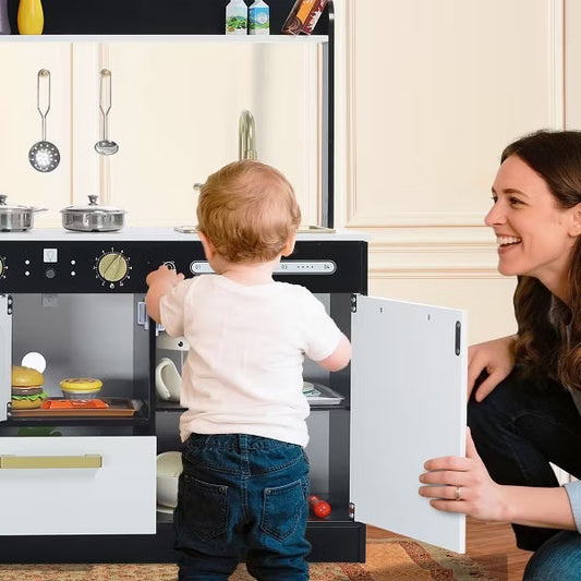 Kinder King Wooden Kids Play Kitchen, Toy Kitchen Playset for Toddler, Pretend Oven, Microwave, Realistic Kitchen Sets for Boys Girls Age 3+