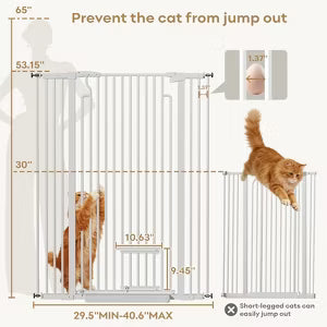 Extra Tall Pet Gate 53-Inch Baby Gate with Adjustable Cat Door for Stairs, Doorways, Hallways, Durable Dog Gate for Toddlers and Pets