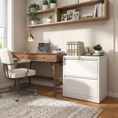 Munora - 2-Drawer Lateral File Cabinet with Lock - Wide Storage for Letter/Legal/A4 Files - White
