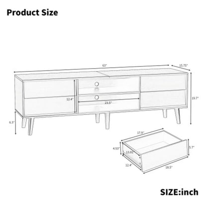 Hooseng TV Stand, Entertainment Center with Two Open Storage and 4 Drawers, Compartments TV Console Media Cabinet, TV Console Table for Living Room