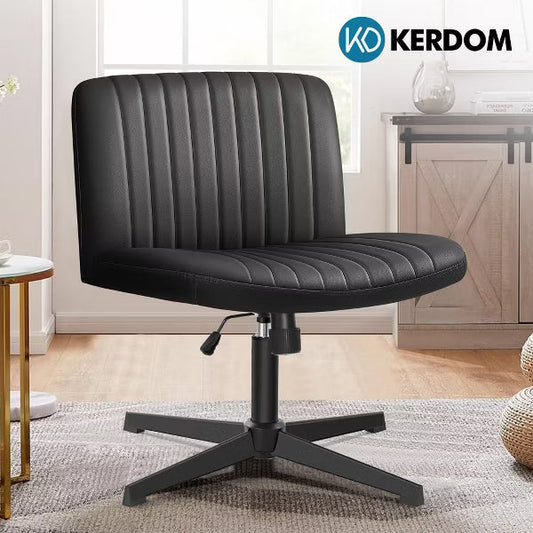 KERDOM Office Chair Adjustable Swivel Computer Desk Chair with High Density Fabric Padded Seat for Home Office Use, Black