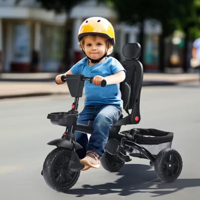 TODECARE 7-in-1 Baby Folding Stroller Tricycle with Adjustable Push Handle and Canopy