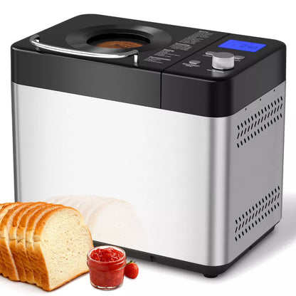 Simzlife 23‑in‑1 Bread Maker, Loaf Size & Crust Color Control, Delay Timer & Warming Cycle, Stainless Steel for Home Baking, Silver