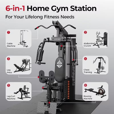 Sportsroyals Multifunctional Home Gym Equipment Pro Plus Model, Workout Station with 150LBS Weight Stack With Leg Press