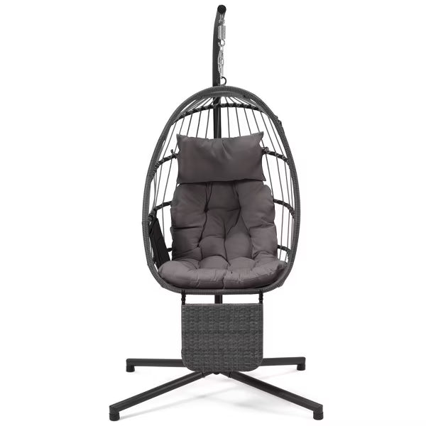 EROMMY Hanging Egg Chair with Stand & Removable Leg Rest, Hammock Chair for Patio, Bedroom,Gray