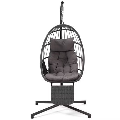 EROMMY Hanging Egg Chair with Stand & Removable Leg Rest, Hammock Chair for Patio, Bedroom,Gray