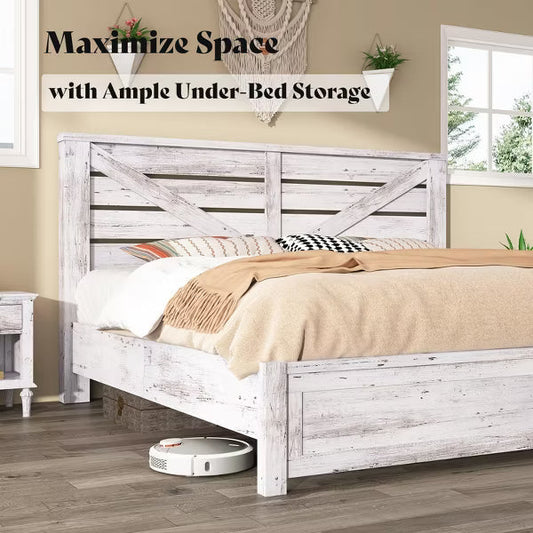 AMERLIFE Farmhouse Bed Frame with 49.2" Barn Door Headboard