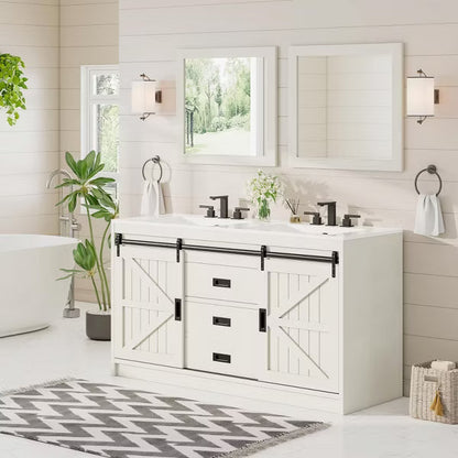 AMERLIFE Double Farmhouse Bathroom Vanity with Sink, with Sliding Doors & Drawers