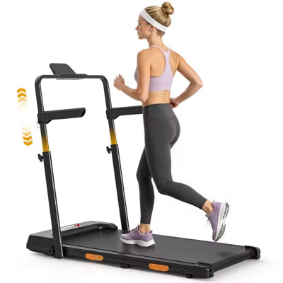 KikiBriz 2-in-1 Folding Treadmill Walking Pad with 6-Level Adjustable Handlebar, 0.5-6.5 MPH, 350 lbs, LED Display, Under Desk (U16Fwith handlebars)