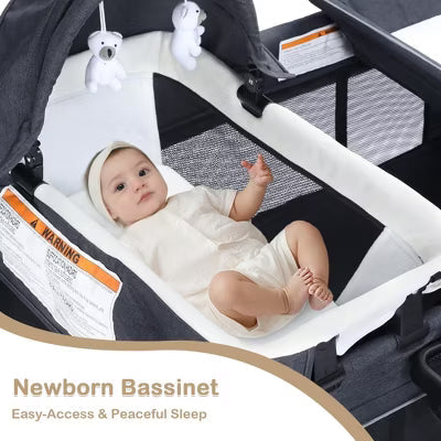 TODECARE 4 in 1 Baby Bassinet, Pack and Play, Convertible Bedside Crib Sleeper, Diaper Changer, Folded Portable Crib with Mattress and Mosquito Net