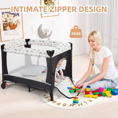 TODECARE 4 in 1 Pack and Play, Multifunction Baby Bassinet Bedside Crib, Portable Baby Nursery Playard w/Changing Table, Storage Basket