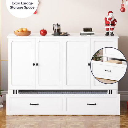 Mjkone Queen Murphy Bed with Storage,Mattress,Charging Station, Farmhouse Cabinet Bed, Noise-Free, for Guest Room,Apartment