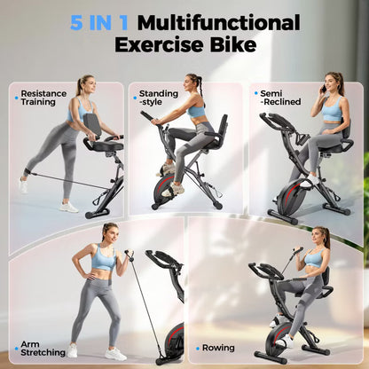 FED FITNESS 5-in-1 Folding Exercise Bike with Magnetic Resistance, 6.6 lb Flywheel, Quiet Smooth Ride, Compact X-Frame, 330 lb Capacity