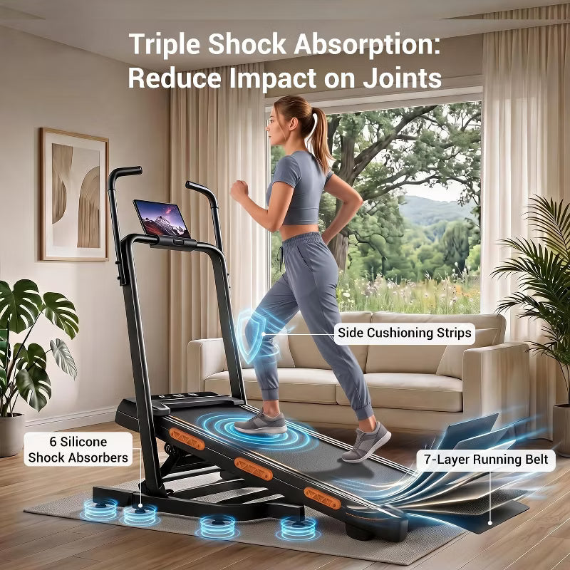 Foldable 39% High Incline Walking Pad Treadmill with Elevated Dual Handrails, 3.0HP Motor, 350 LBS Capacity, Compact Treadmill for Home Workouts