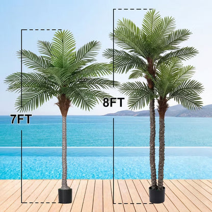 ROMSWI 7FT 8FT Artificial Palm Tree, Lifelike Potted Golden Cane Palm Tree, Tropical Faux Tree for Outdoor Indoor Home Office Living Room Decor 7FT