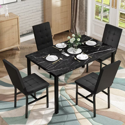 Hooseng Dining Table Set for 4, 5-Piece Kitchen Table Chairs Set, Rectangle Dining Room Table set with Four Chairs for Dining or Living Room