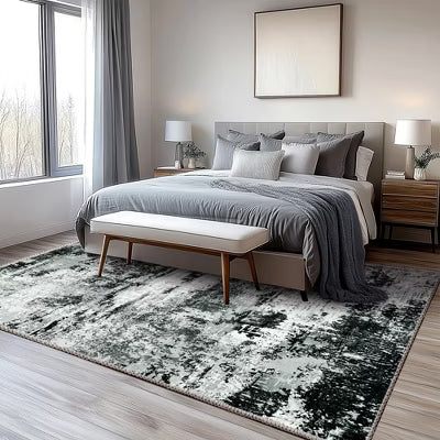 LOVEVOOK Black White Abstract Area Rug, Machine Washable Living Room Rug Non-Slip Indoor Carpet, Modern Rugs for Bedroom Dining Room 5x7 Feet