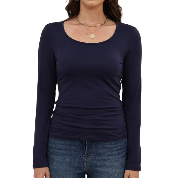 Ekouaer Womens Thermal Long Sleeve Base Layer Scoop Neck Fitted Soft Knit Winter Undershirt Black S