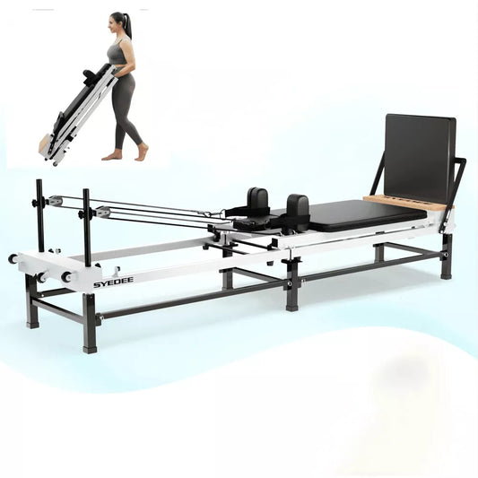 Pilates Reformer, 91" Foldable Reformer Pilates Machine with Adjustable Height, Piano Wire Springs & Jump Board(White)