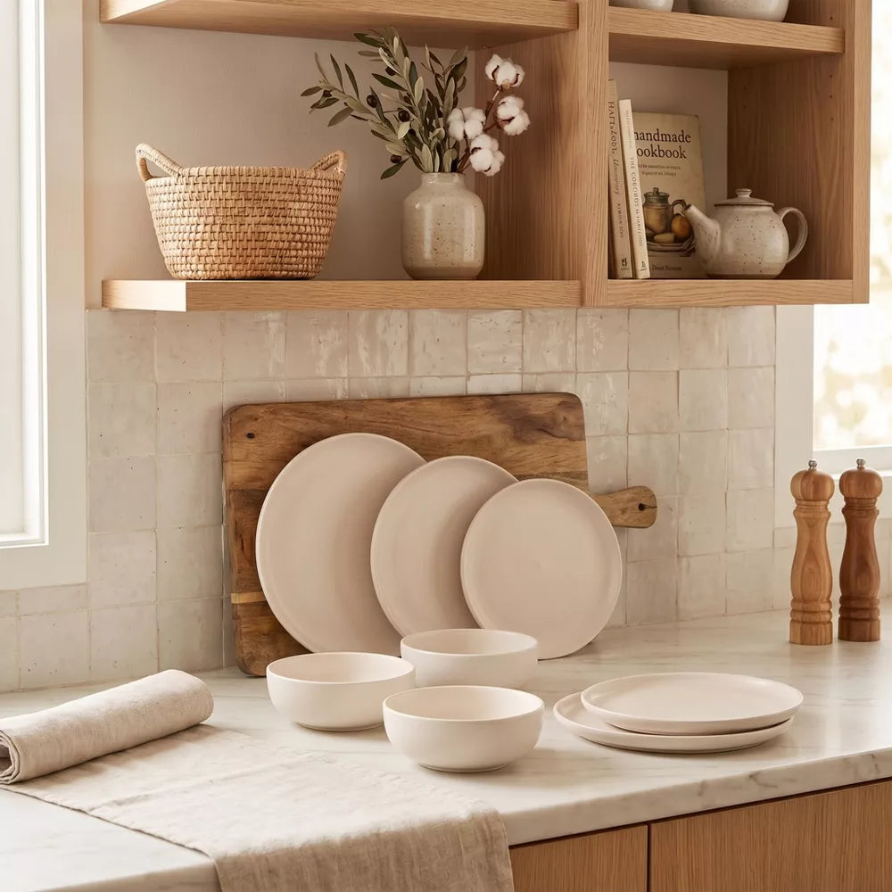 GreenElevate Stoneware Elegance 12-Piece Dinnerware Set for 4, Plates&Bowls, Microwave & Dishwasher Safe, Non-Toxic Matte Glaze, Stackable Kitchenware
