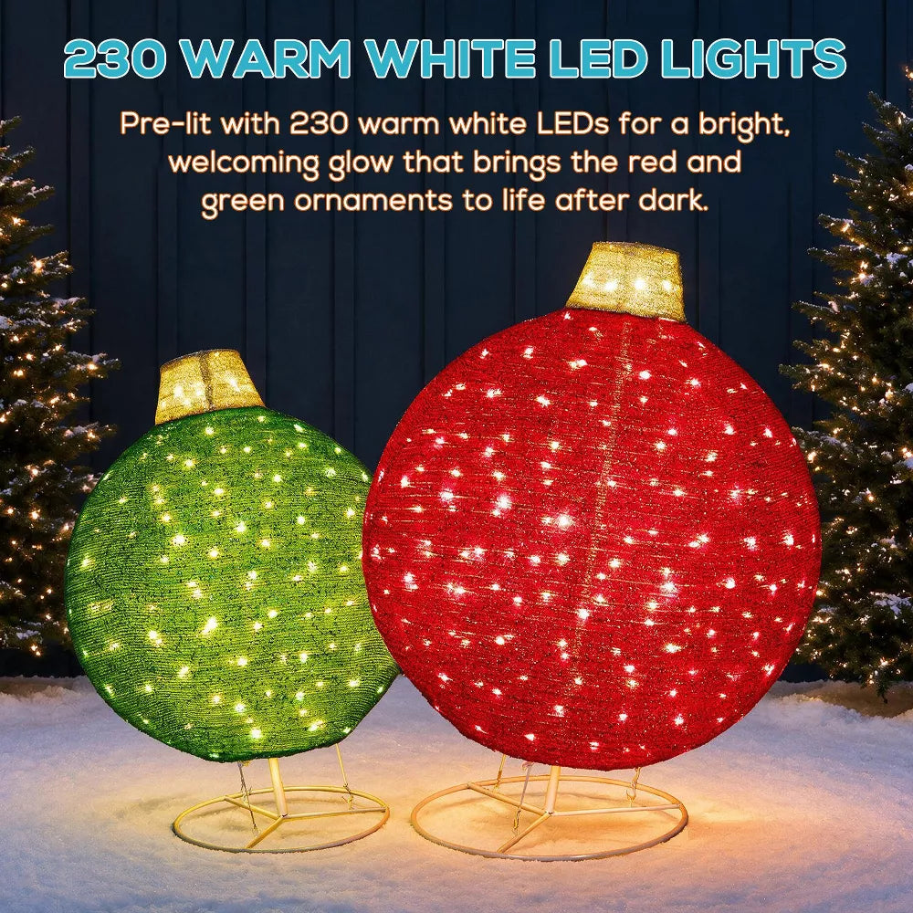 Romswi 2pc Lighted Pop-Up Christmas Ornaments w/ 230 LED Lights 8-Lightining Modes Timer Xmas Outdoor Holiday Decoration