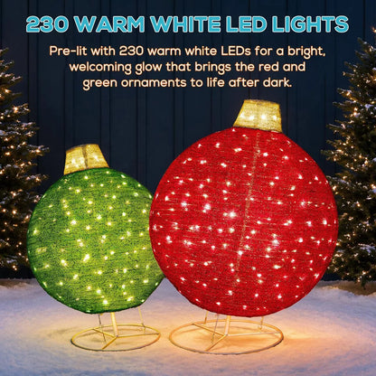 Romswi 2pc Lighted Pop-Up Christmas Ornaments w/ 230 LED Lights 8-Lightining Modes Timer Xmas Outdoor Holiday Decoration