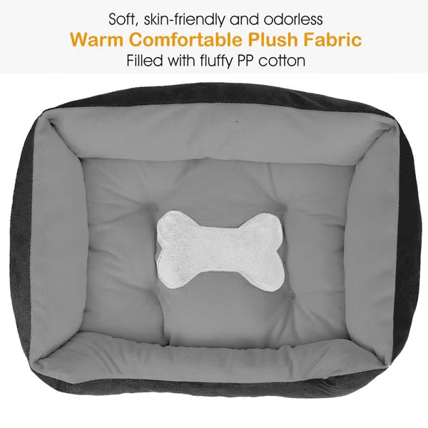 Cozy Plush Pet Bed with Non-Slip Base and Bonus Bone Toy, Soft Warm Sleeping Nest for Dogs and Cats to Curl Up and Relax - Black