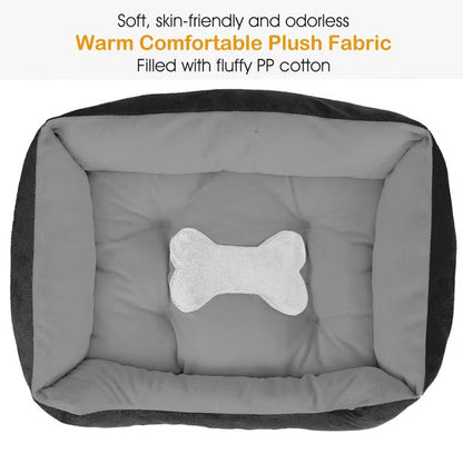 Cozy Plush Pet Bed with Non-Slip Base and Bonus Bone Toy, Soft Warm Sleeping Nest for Dogs and Cats to Curl Up and Relax - Black