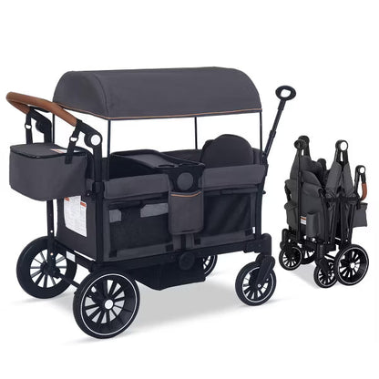 TODECARE Stroller Wagon All-Terrain Baby Stroller for 2 Kids with Canopy and Adjustable Handle, Gray
