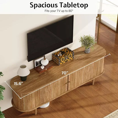 AMERLIFE 70" TV Stand with Solid Wood Legs