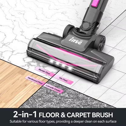 INSE N5T Cordless Vacuum Cleaner, 12Kpa 145W Lightweight Powerful Suction Cordless Stick Vacuum Up to 45 Mins Runtime Red