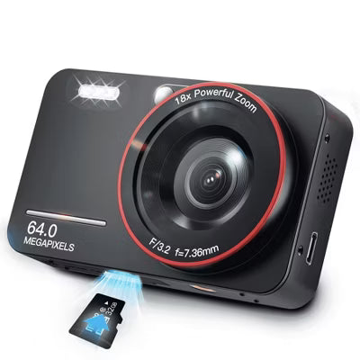 Losei 64MP 4K Digital Camera, 2.8" Screen, 18X Zoom, Anti-Shake, Retro Camera, Vlogging Camera for Kids, Teens, Seniors, with 32GB Card, Black