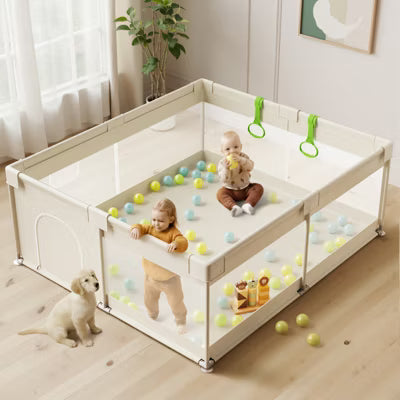 Extra Large Baby Playpen with Gate Indoor Toddler Play Yard & Kids Play Area Fence, Sturdy Gray 69×59x26in (YELLOW)