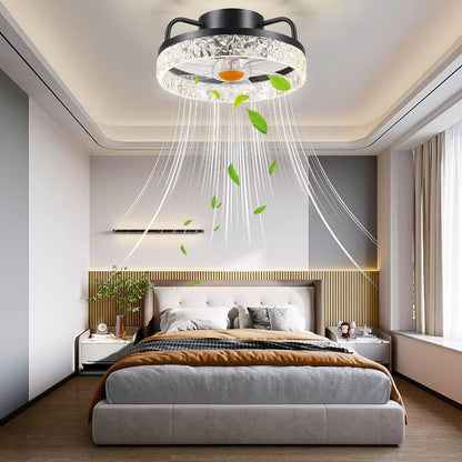 13 and 16 inch Modern Flush Mount LED Ceiling Fan Light,Cute little Fan for Small Room