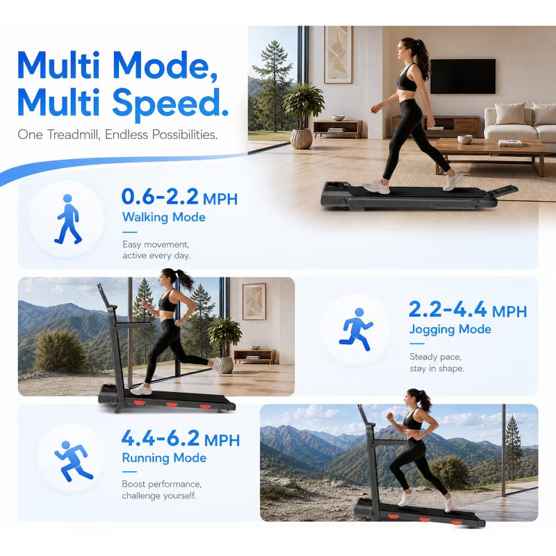 KikiBriz Foldable Walking Pad Treadmill with 14% Incline, Handle Bar, 2.5HP Quiet Brushless Motor, 6.2 MPH Speed, 300 LBS Capacity (black)