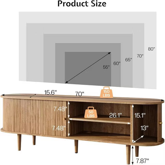 AMERLIFE 70" TV Stand with Solid Wood Legs