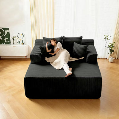 Bosmiller 58" Chaise Lounge Chair Indoor, Oversized Corduroy Boneless Sleeper Sofa Bed with Armrests & 4 Pillows, No Assembly for Living Room