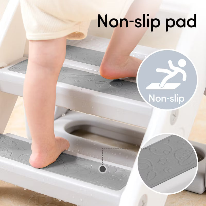 Foldable Kids Step Stool for Bathroom Sink, Adjustable Toddler Toilet Ladder & Kitchen Helper with Non-Slip Design