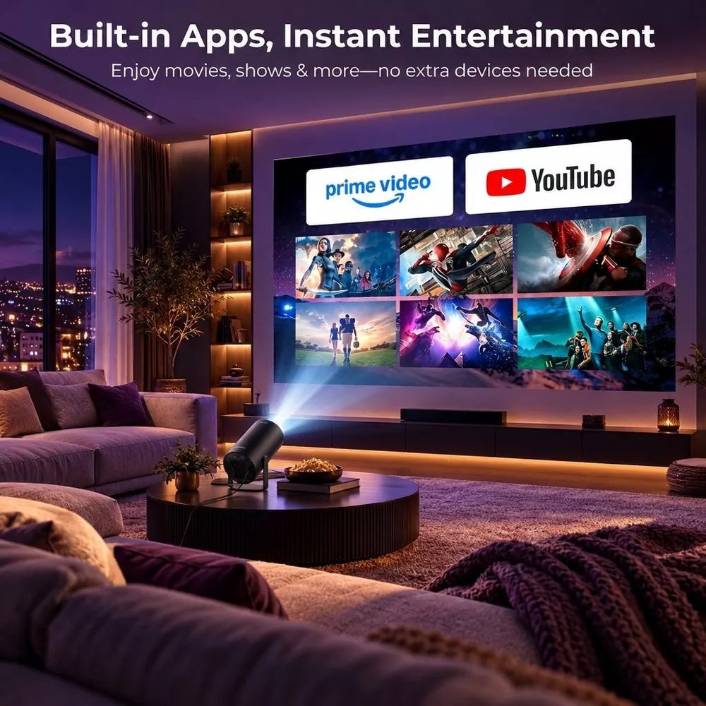 Mini Projector with WiFi and Bluetooth, Support Auto Keystone, 360° Rotating, 1080P Video Projector for Bedroom Portable Projector for Home Theater