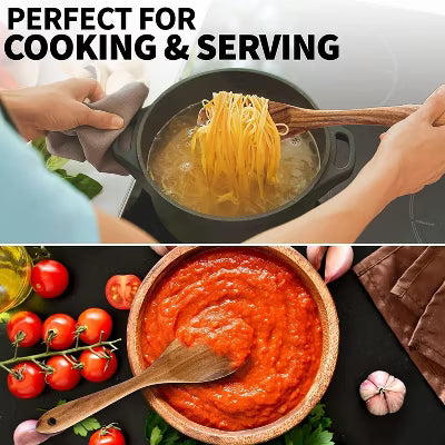 6-Piece Wooden Kitchen Utensil Set, Wooden Cooking Spoons and Serving Spoons for Nonstick Cookware