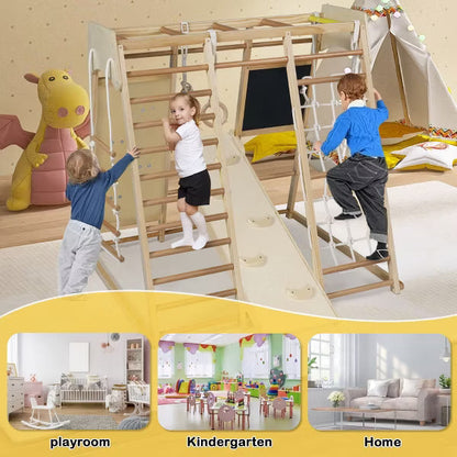 Kinder King Toddler Climbing Toy Indoor, Wood Kids Climber Slide Playset, Outdoor Jungle Gym
