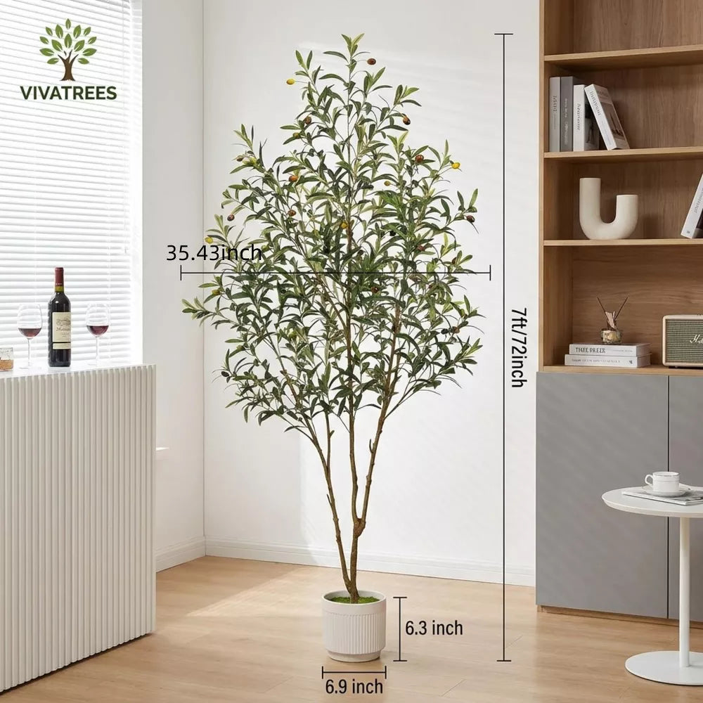 6FT Artificial Olive Tree Indoor Tall Faux with Planter & Basket Large Fake Olive Trees Realistic Olive Plants with Branches and Fruits for Decor Home