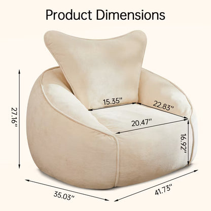 Hooseng 42" Bean Bag Chairs, Big Velvet Bean Bag Couch With Ergonomic Backrest for Adults, Memory Foam Filled Floor Sofa for Reading Playing Relaxing