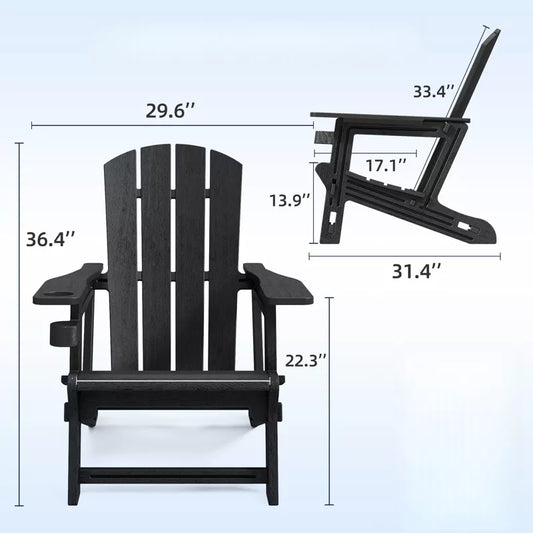 VisioGear Patio Accent Chairs, Patio Adirondack Chair with Cup Holder, Outdoor Comfortable Set for Backyard, Black, 31.4"*29.6"*36.4"