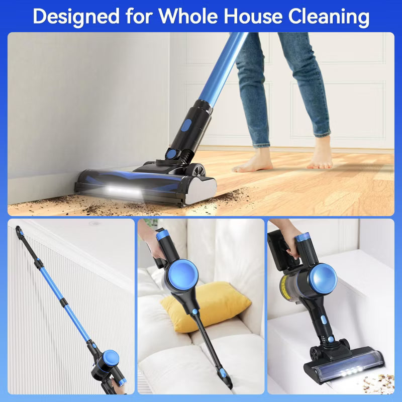 DEVOAC N8 Cordless Vacuum Cleaner, Lightweight Stick Vacuum with Powerful Suction, 2200mAh Battery 40 Mins Runtime, Self-Standing Vacuum Cleaners BLUE