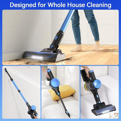 DEVOAC N8 Cordless Vacuum Cleaner, Lightweight Stick Vacuum with Powerful Suction, 2200mAh Battery 40 Mins Runtime, Self-Standing Vacuum Cleaners BLUE
