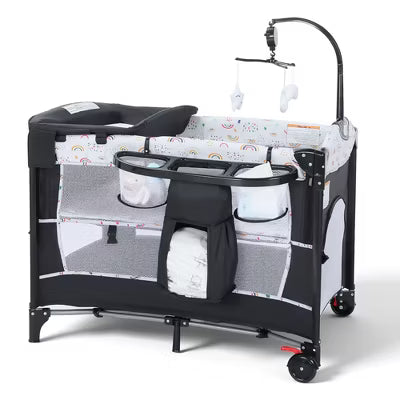 TODECARE 4 in 1 Pack and Play, Multifunction Baby Bassinet Bedside Crib, Portable Baby Nursery Playard w/Changing Table, Storage Basket
