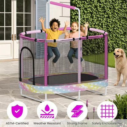 Hooseng 60" Oval Trampoline for Kids, 5 FT Indoor & Outdoor Toddler Trampoline with Safety Enclosure, Adjustable Gymnastics Bar, Swing & Toys