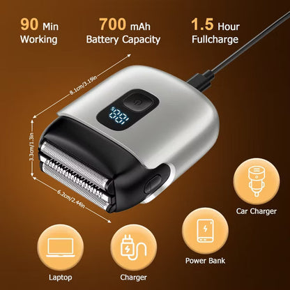 Mini Electric Foil Shaver with LED Display, Wet/Dry IPX7 Waterproof, USB-C Rechargeable,Gold.